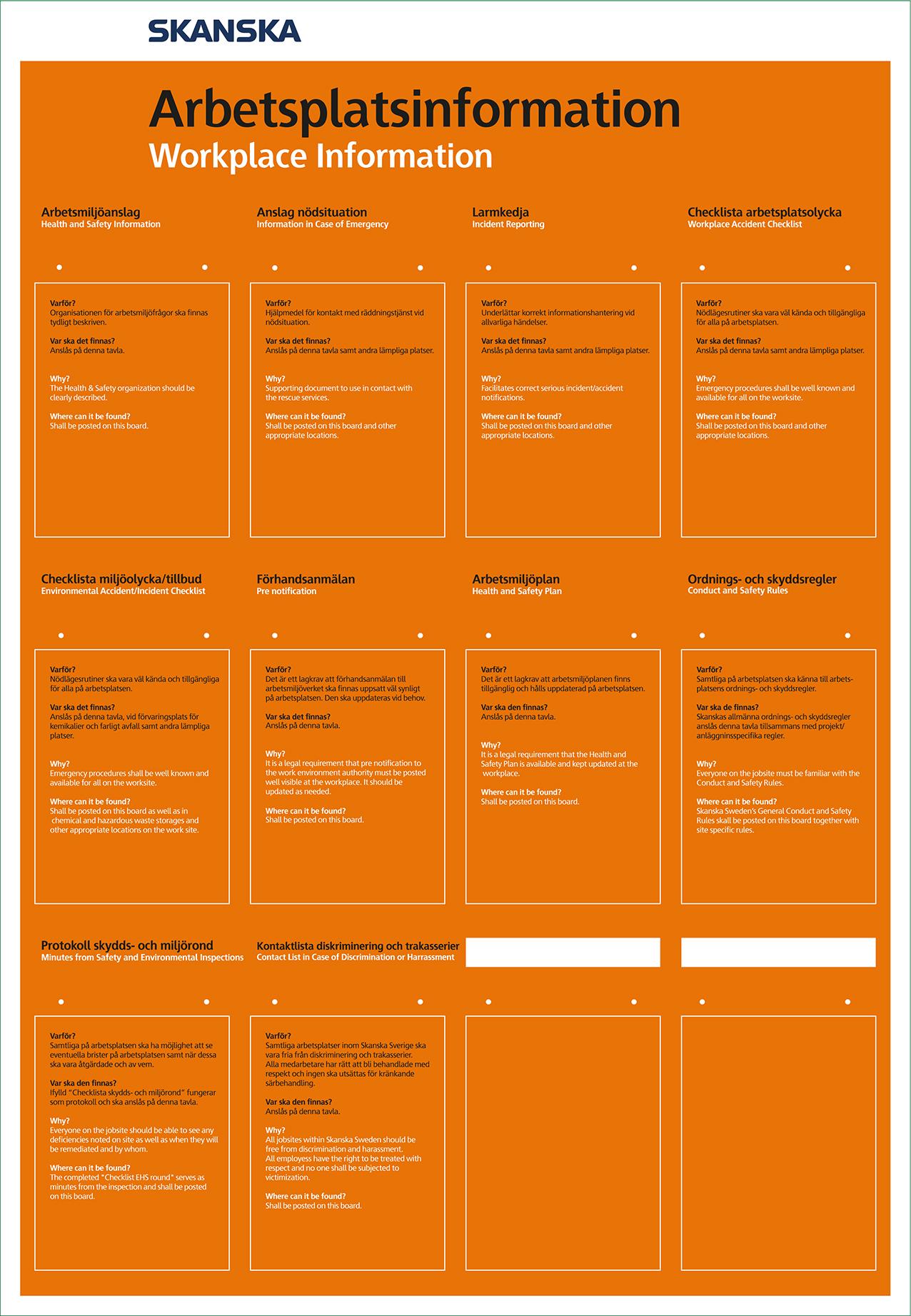 Skylt Arbetsplatsinformation Skanska 900x1300 Blå
