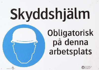 Skylt: Skyddshjälm obligatorisk A3 plast