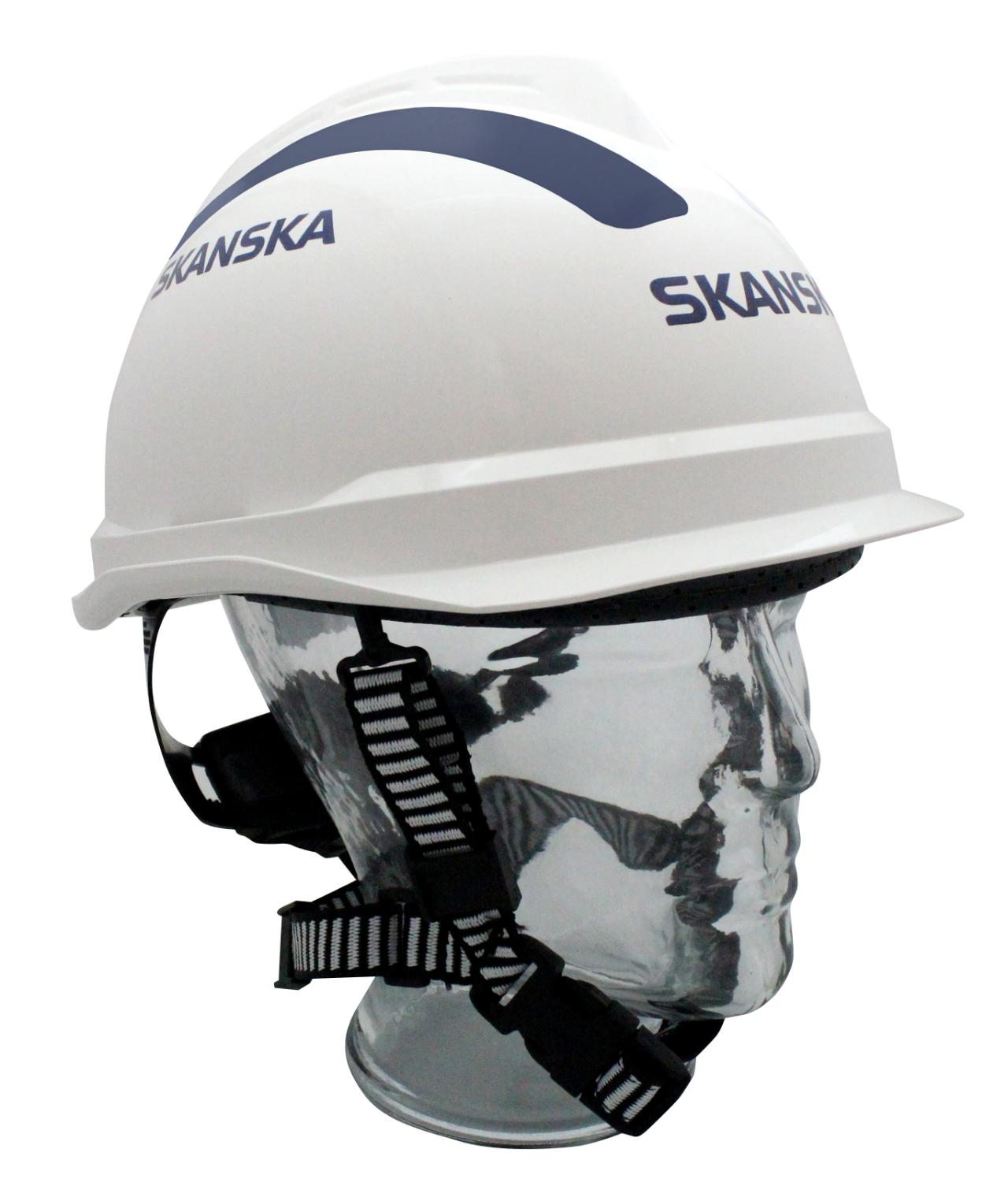 Hjälm m 3-punkts hakband MSA V-Gard vit Skanska