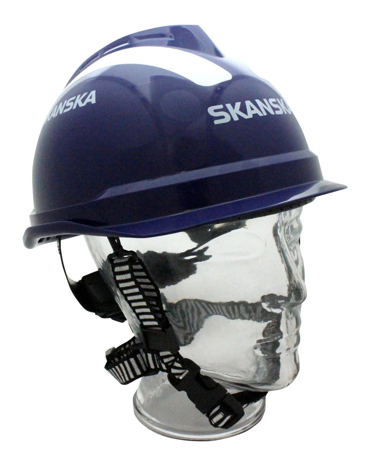 Hjälm m 3-punkts hakband MSA V-Gard blå Skanska