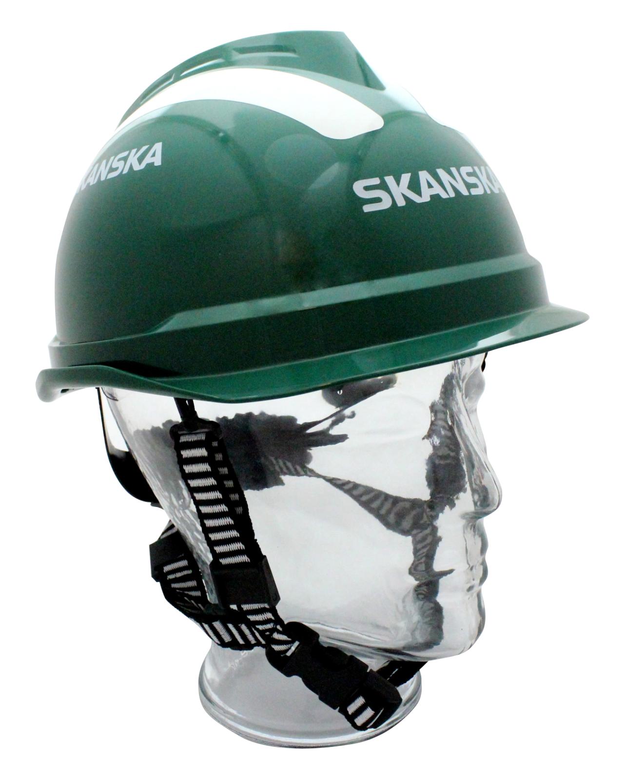 Hjälm m 3-punkts hakband MSA V-Gard grön Skanska