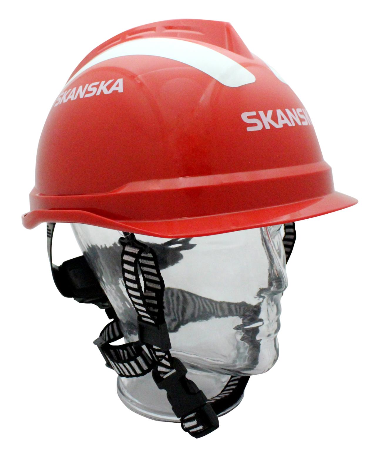 Hjälm m 3-punkts hakband MSA V-Gard röd lärling