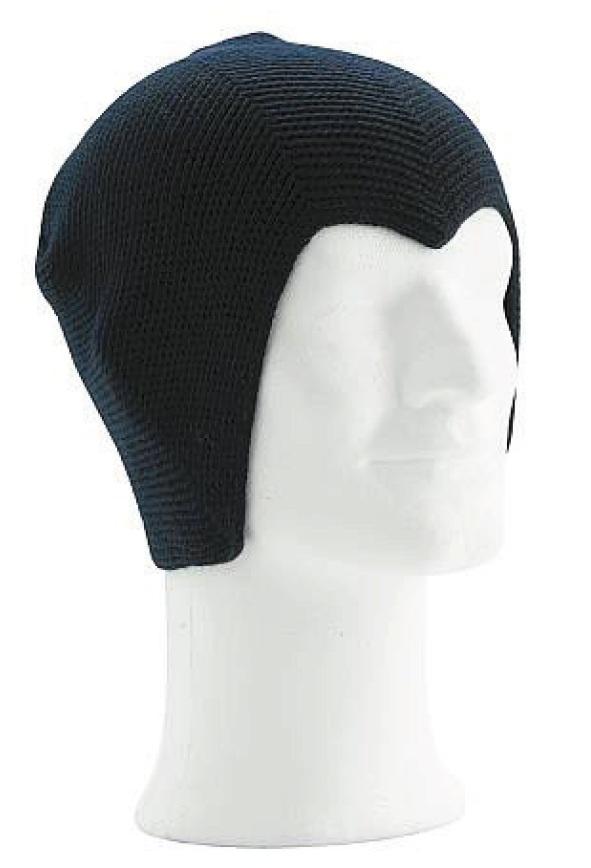 Skrinnarmössa stickad blå