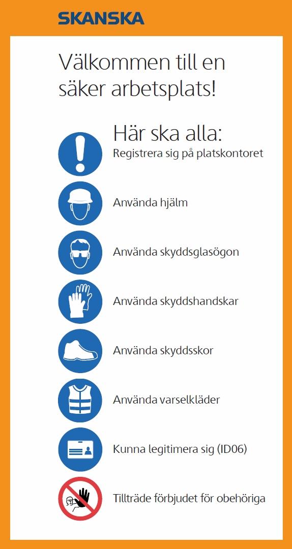 Skylt: Säker arbetsplats 320x600mm SV/ ENG