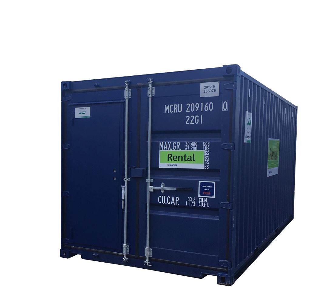 20' standardförråd, gångdörr